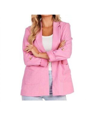 Pink Mudpie Womens Open Front Lyra Blazer Size L Career Casual Roll Tab Sleeve